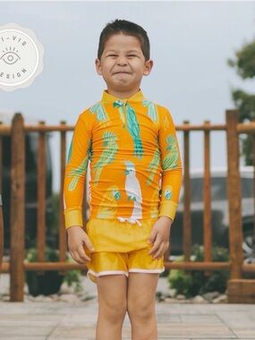 Kids Orange Parrot Long-Sleeve Rashguard Set